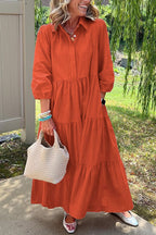 Collared Tiered Maxi Shirt Dress