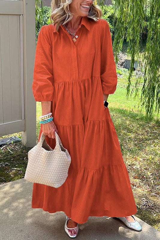 Collared Tiered Maxi Shirt Dress