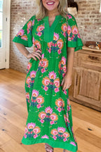 Floral Print Split V-Neck Maxi Dress