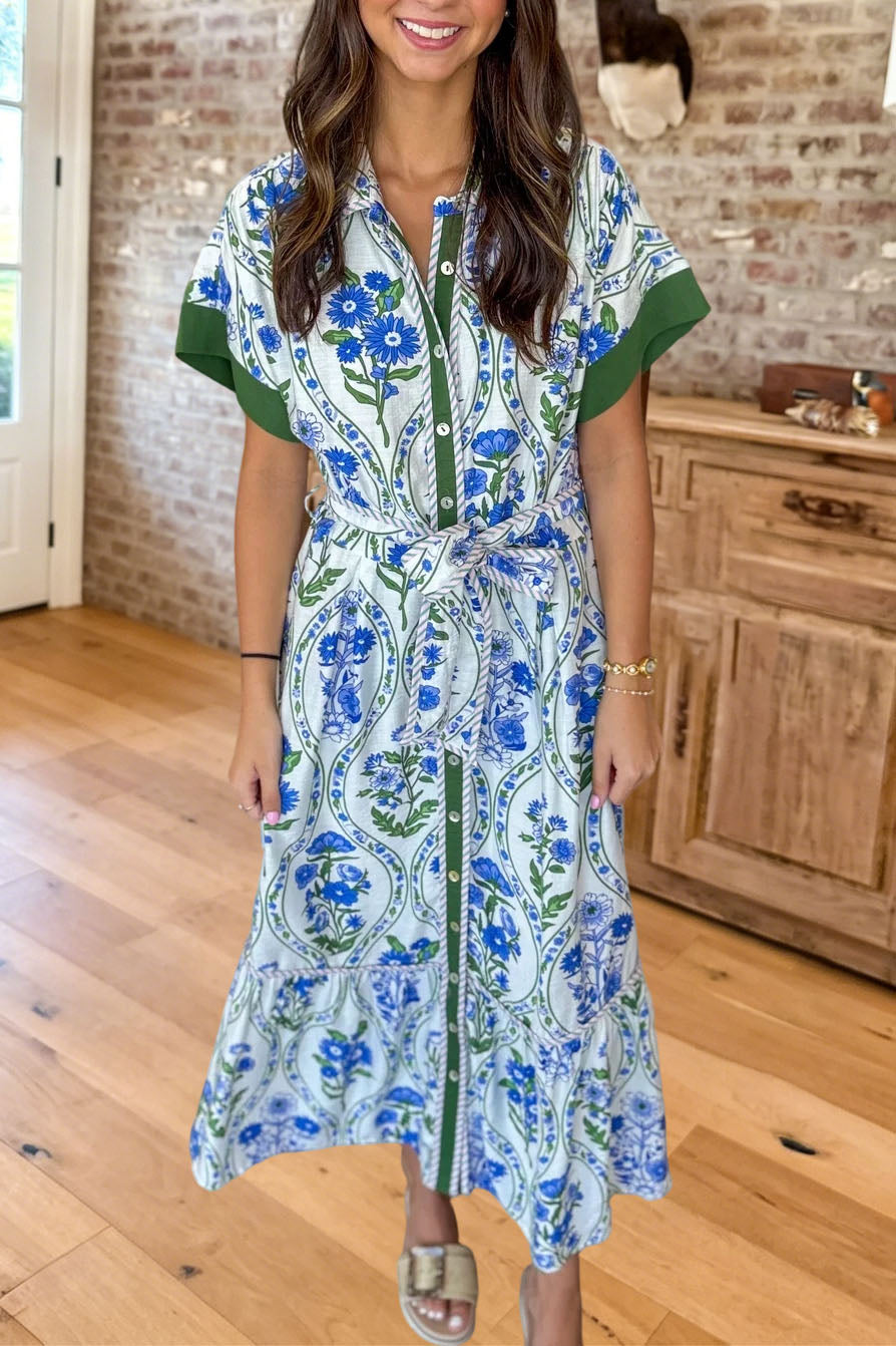 Floral Print Belted Shirt Dress