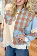 Floral Plaid Patchwork Waffle Sweatshirt