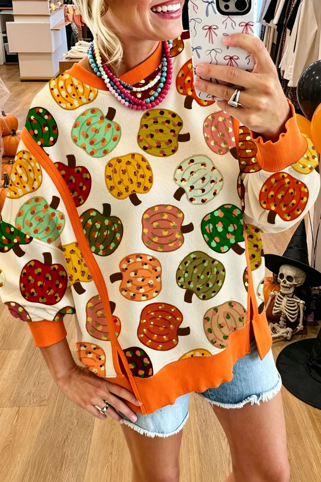 Pumpkin Polka Dot Print Sweatshirt