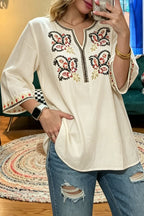 Casual Embroidered V-Neck Casual Blouse