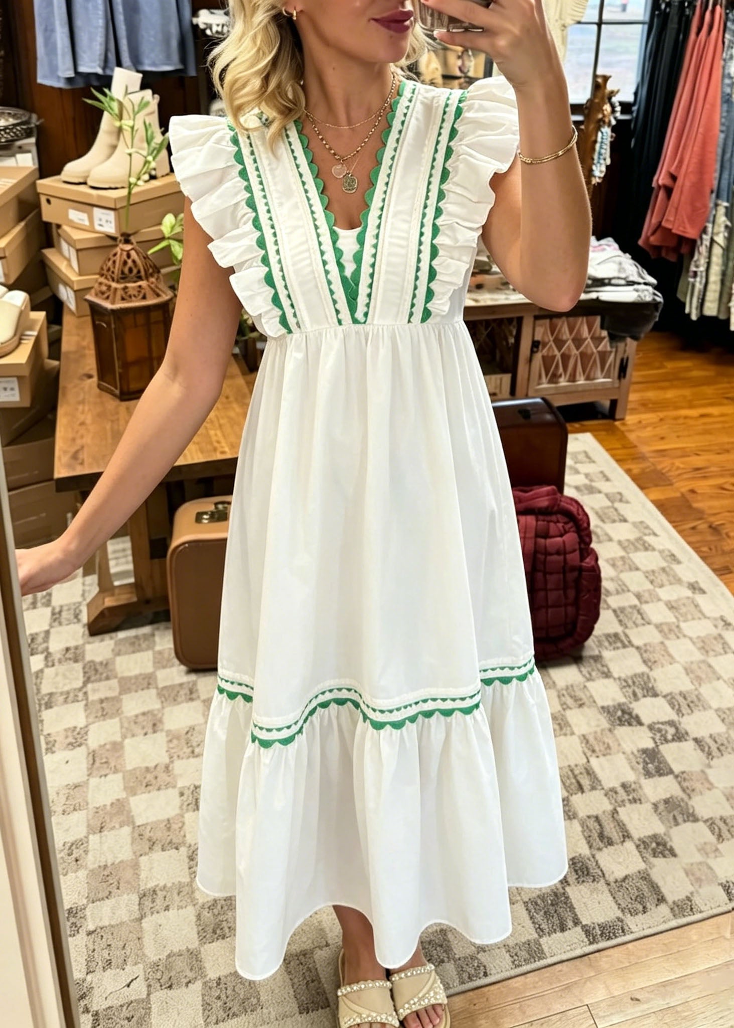 Embroidery Ruffle Maxi Dress