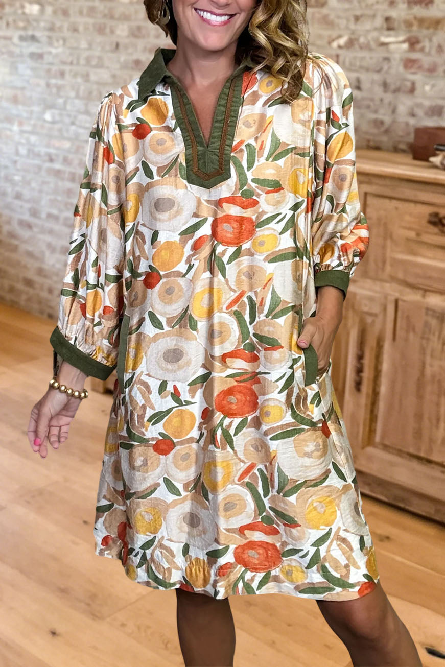 Floral Print Lapel Mini Dress