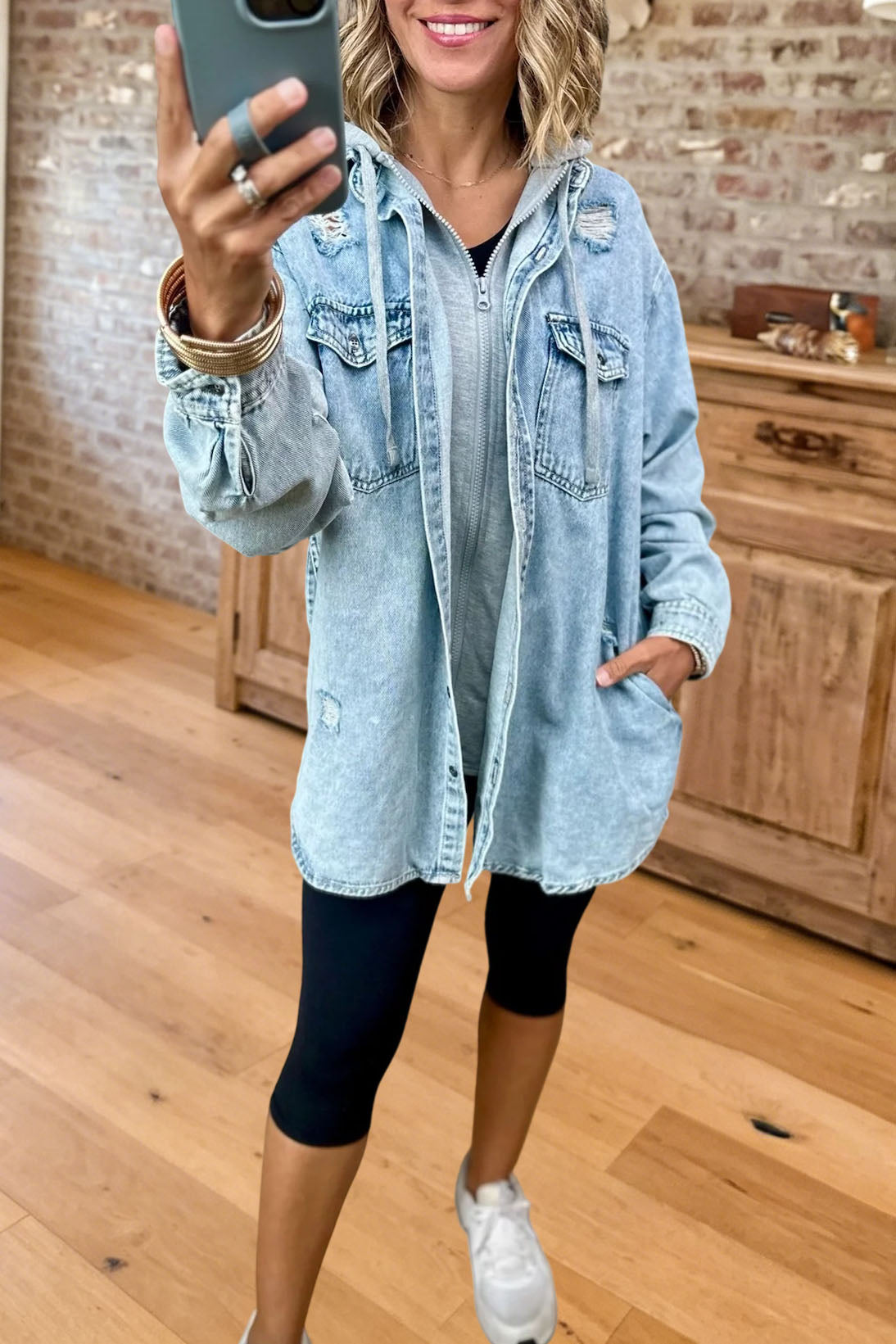 Hooded Layered Denim Jacket
