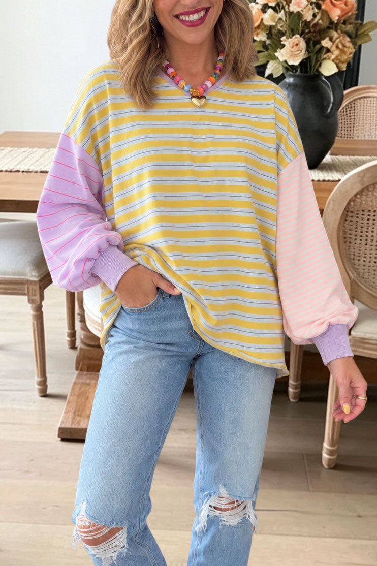 Striped Color Block Long Sleeve Top
