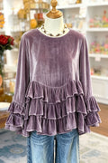 Elegant Velvet Tiered Ruffled Long Sleeve Top