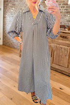 Casual Gingham V-Neck Maxi Dress