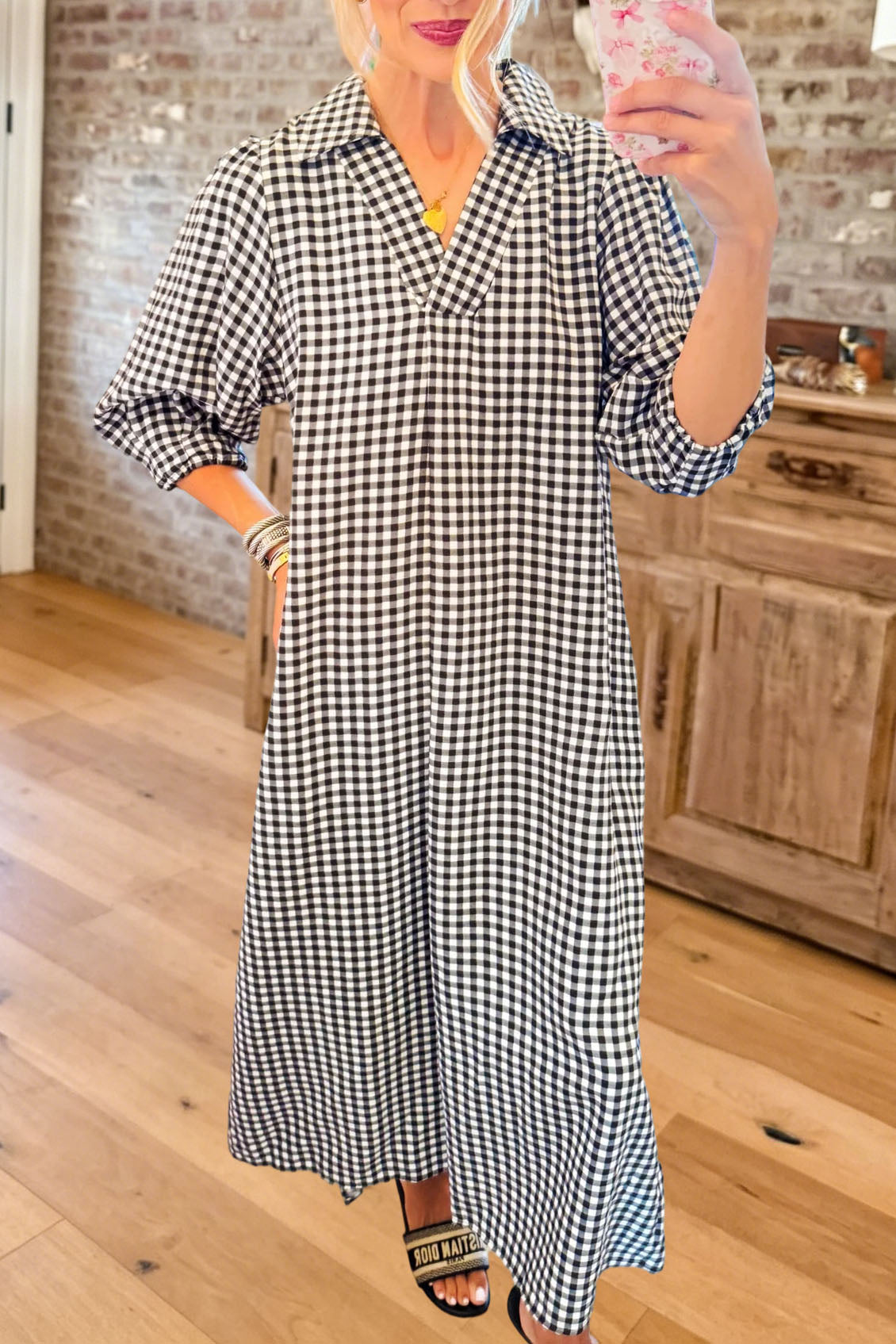 Casual Gingham V-Neck Maxi Dress
