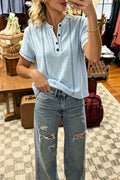 Textured Striped Button Top
