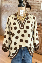 Retro Polka Dot Split V-Neck Top