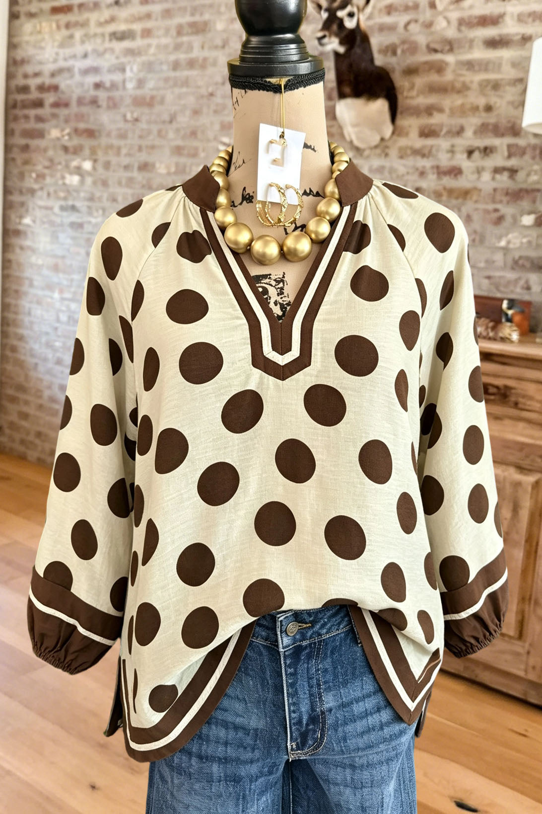 Retro Polka Dot Split V-Neck Top