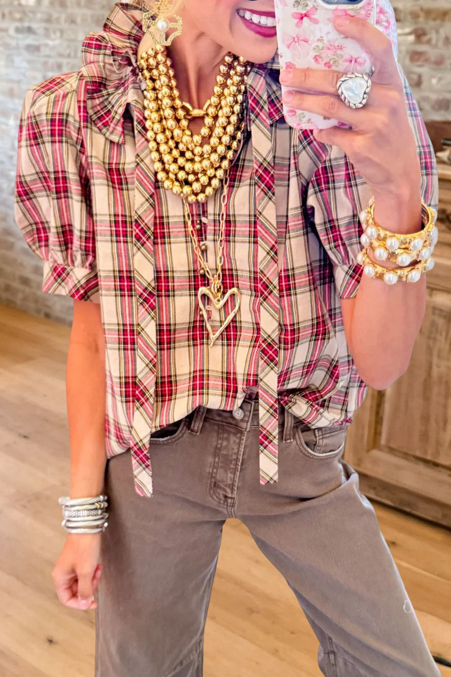 Plaid Ruffle Collar Tie Top