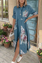 Floral Printed Button Shirt Midi Dress