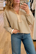 Casual Striped Button Sweatshirt