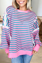 Striped Frayed Colorblock Sweatshirt