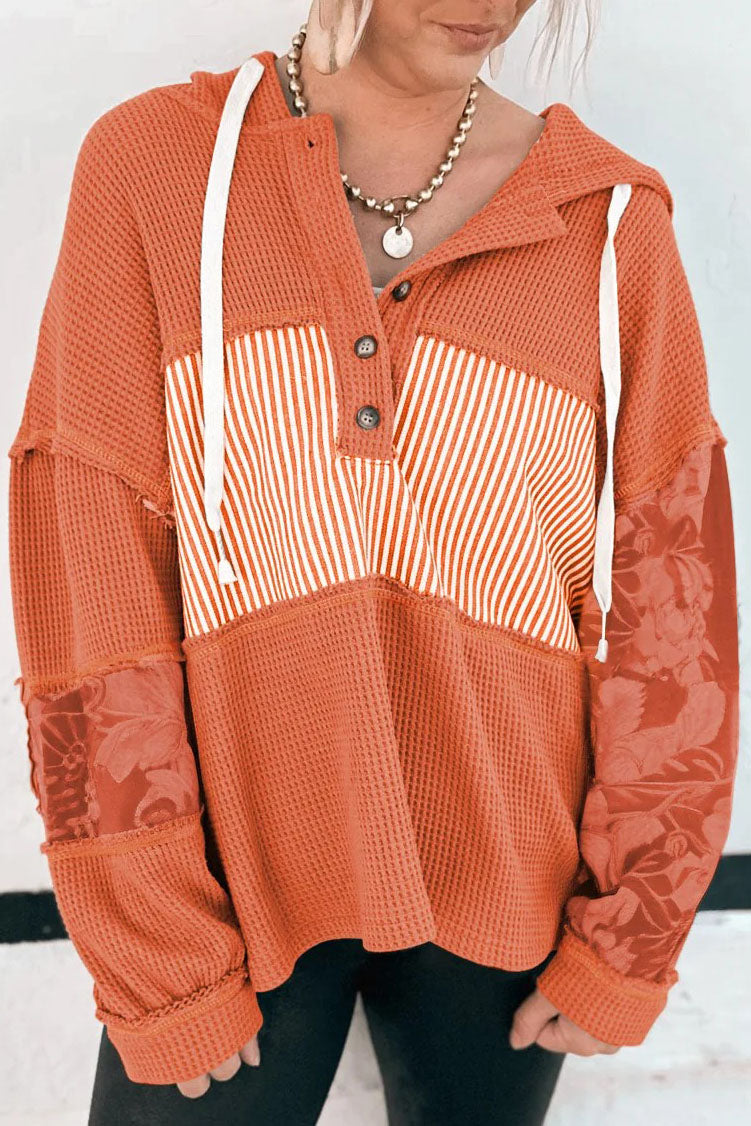 Striped Waffle Knit Hooded Top