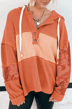 Striped Waffle Knit Hooded Top