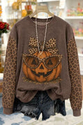 Leopard Pumpkin Print Sweatshirt