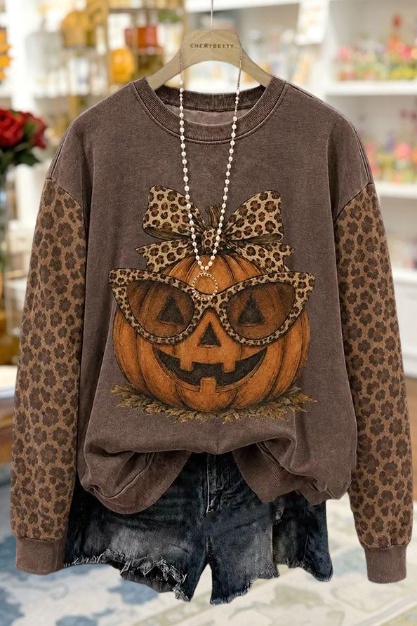 Leopard Pumpkin Print Sweatshirt