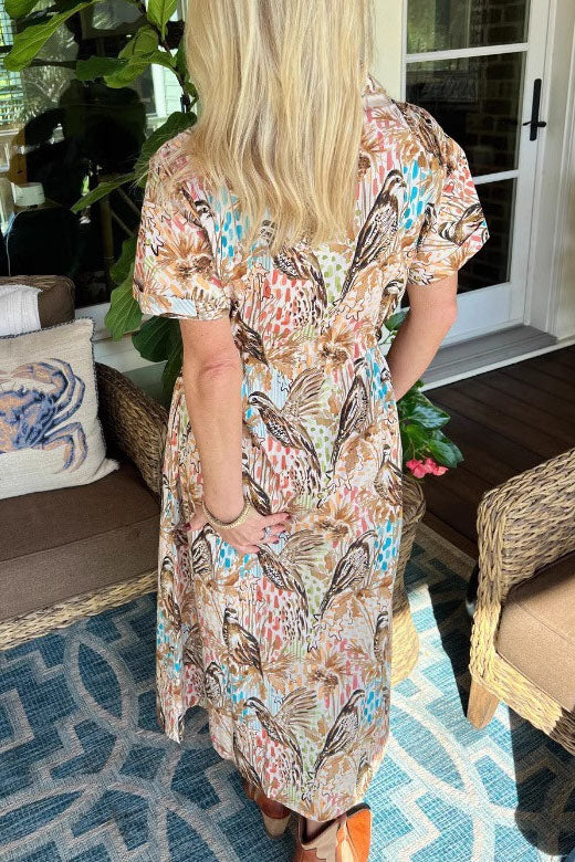 Causal Bird Print Maxi Dress