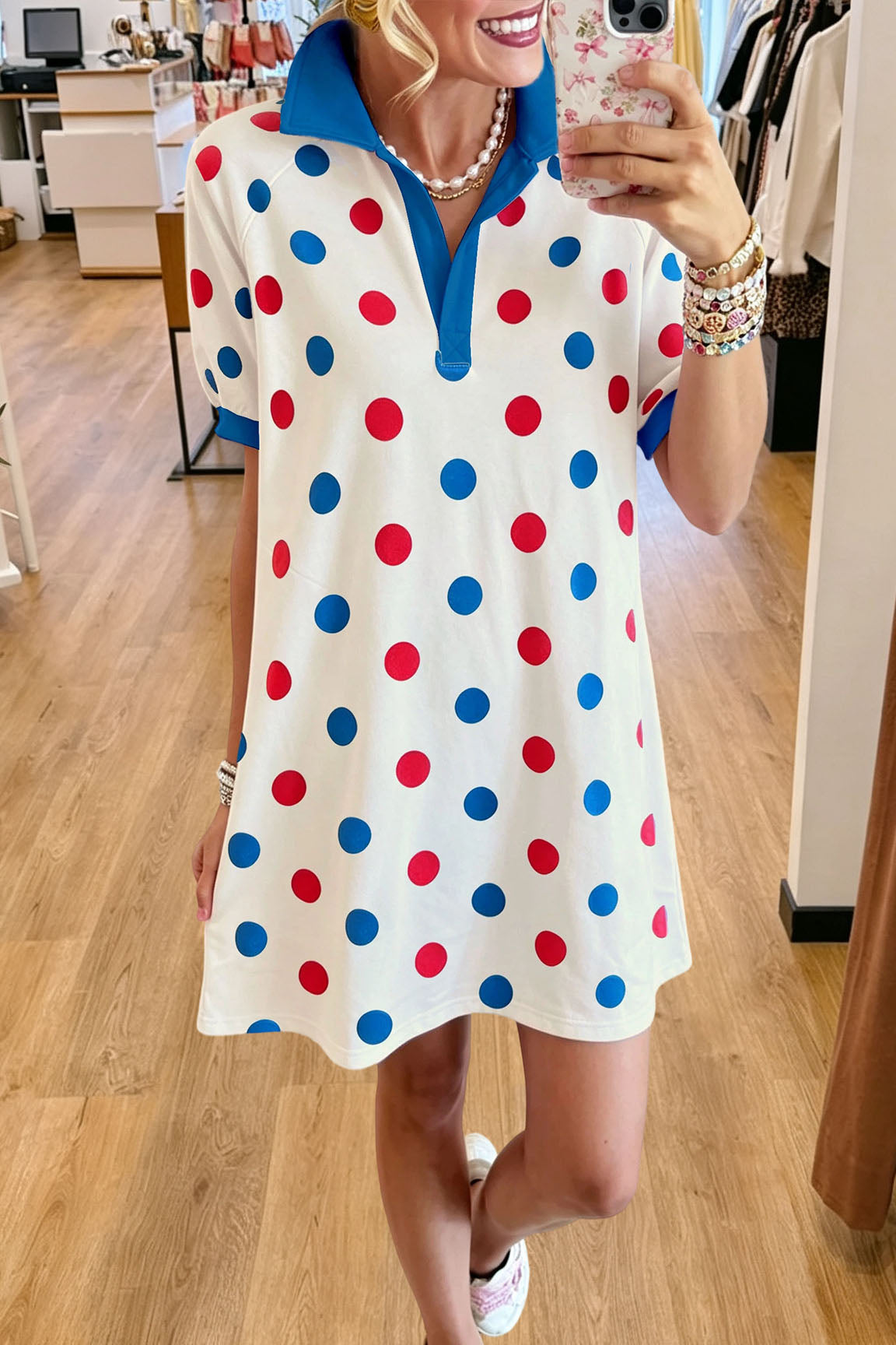 Polka Dot Collared Polo Mini Dress