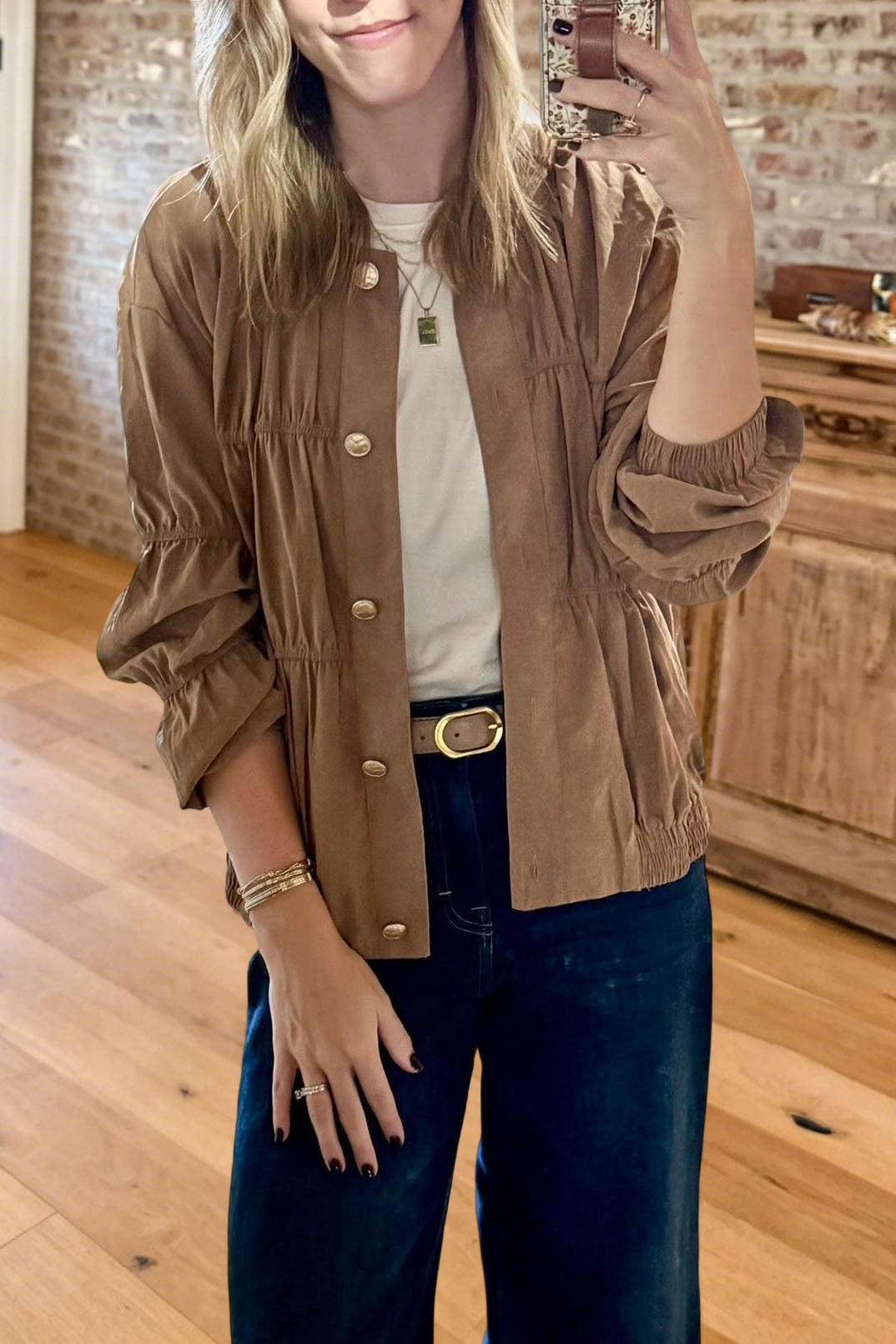 Button Front Ruched Lightweight Jacket