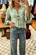 Boho Floral Embroidered Button Top