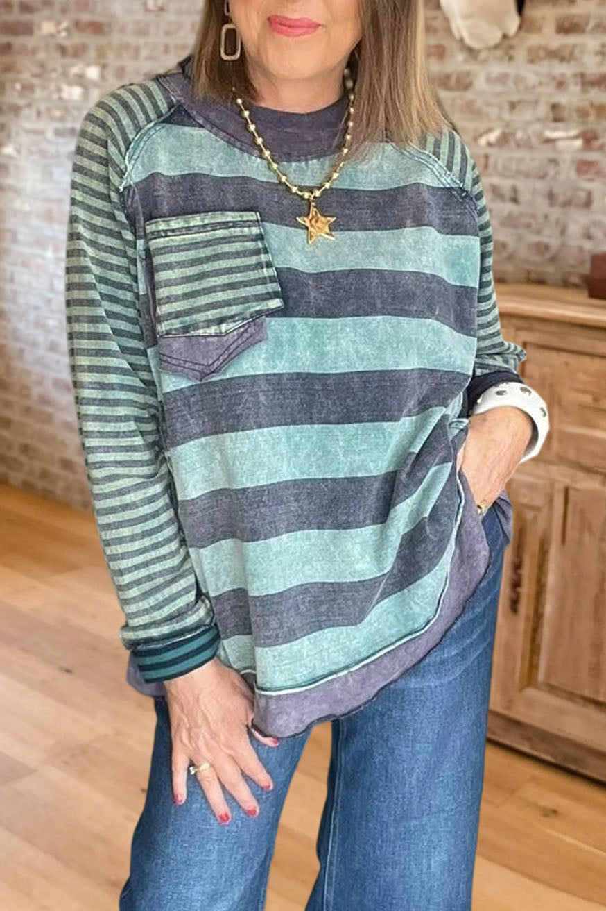 Striped Patchwork Pocket Sweatshirt