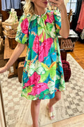 Butterfly Print Puff Sleeve Mini Dress