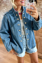Casual Washed Button-Front Denim Jacket