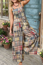 Plaid Patchwork Wide Leg Jumpsuit