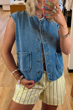 Casual Button Down Pocket Denim Vest