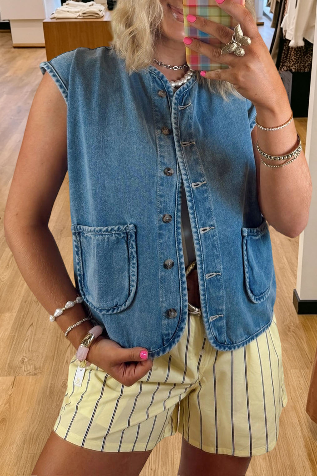 Casual Button Down Pocket Denim Vest