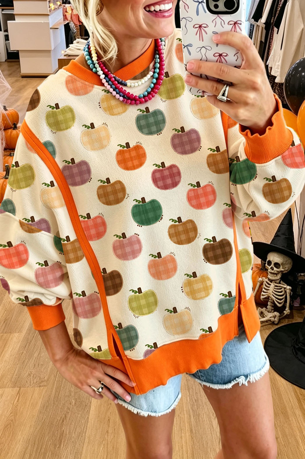 Plaid Pumpkin Print Sweatshirt