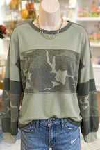 Camo Patchwork Long Sleeve Sweatshirt