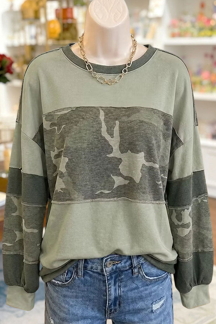 Camo Patchwork Long Sleeve Sweatshirt