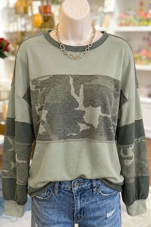 Camo Patchwork Long Sleeve Sweatshirt