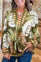 Tropical Print V-Neck Blouse