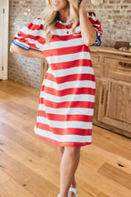 Striped Puff Sleeve Midi Dress