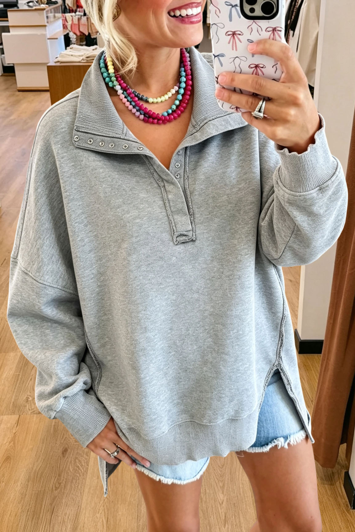 Casual Snap Collar Pullover Sweatshirt