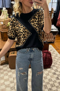 Leopard Print Color Block Top