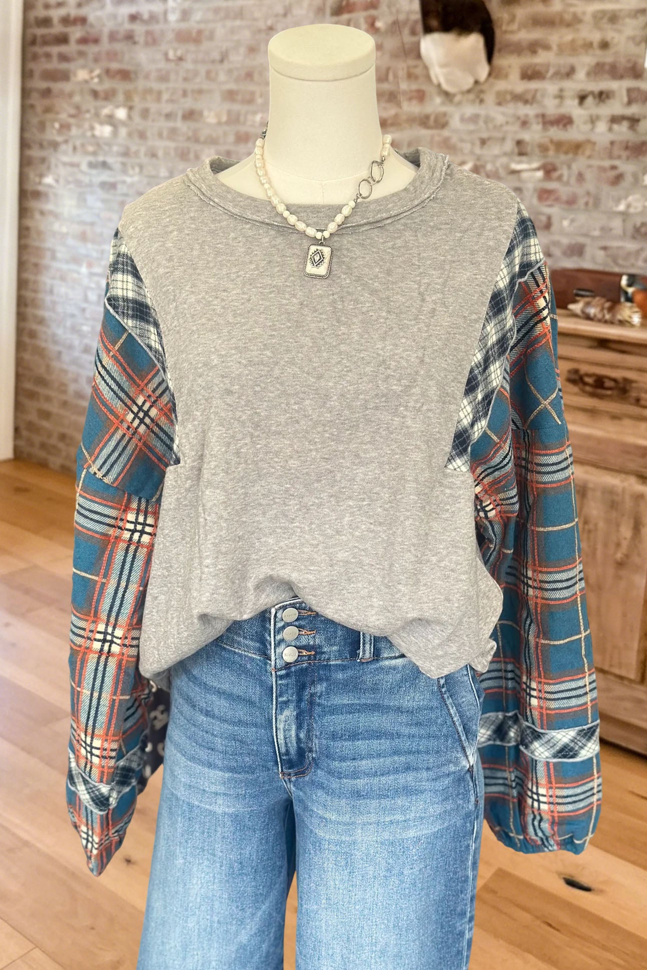 Plaid Patchwork Long Sleeve Top