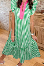 Gingham Flutter Sleeve Midi Dress