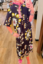 Floral Ruffle Trim Midi Dress
