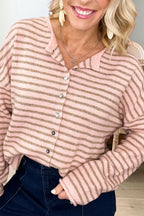 Casual Striped Button Front Sweater