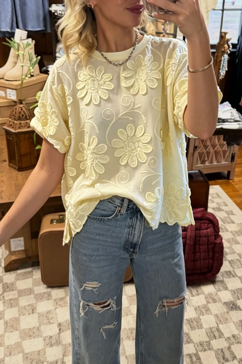 Floral Embroidery Short Sleeve Top