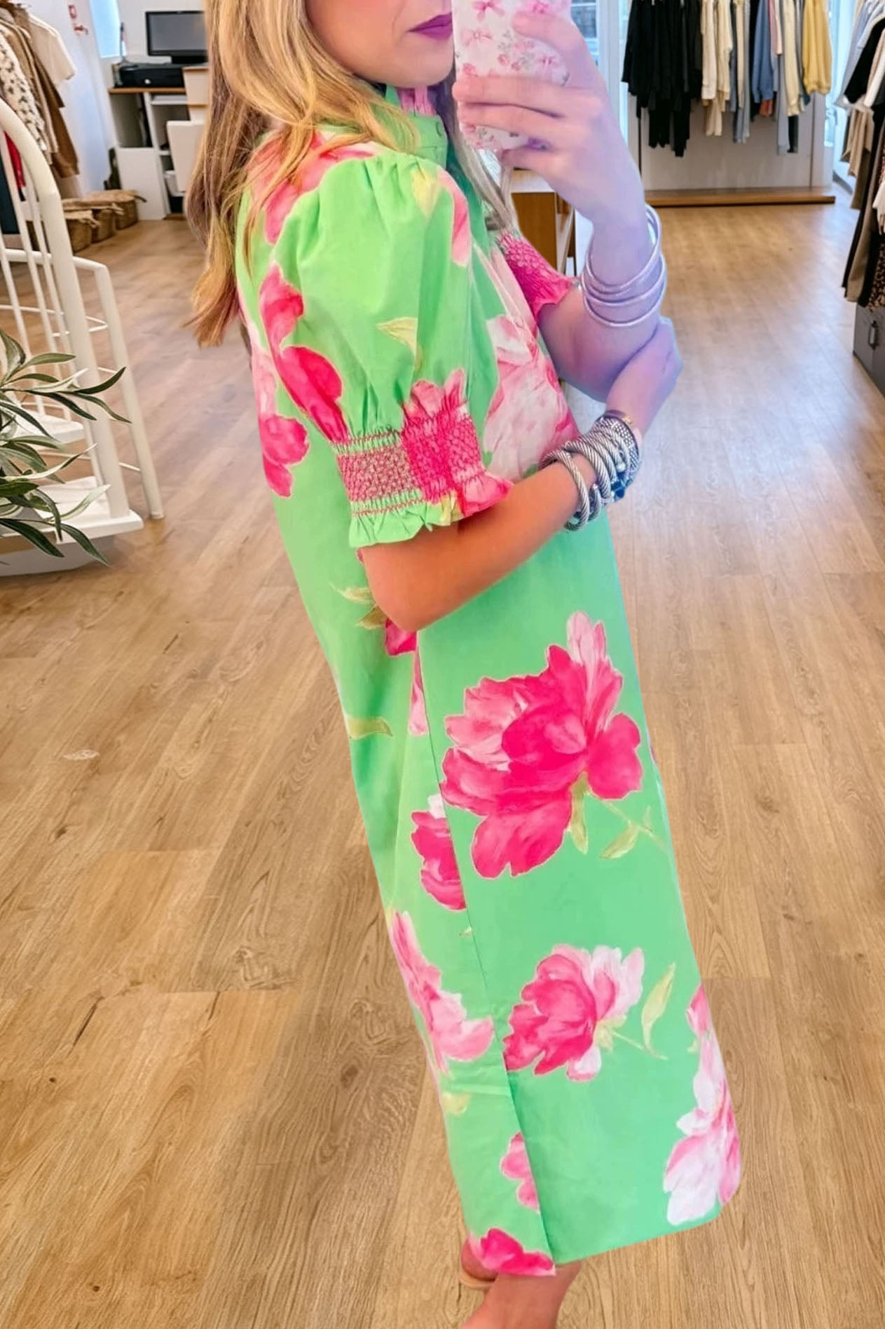 Floral Print Puff Sleeve Midi Dress