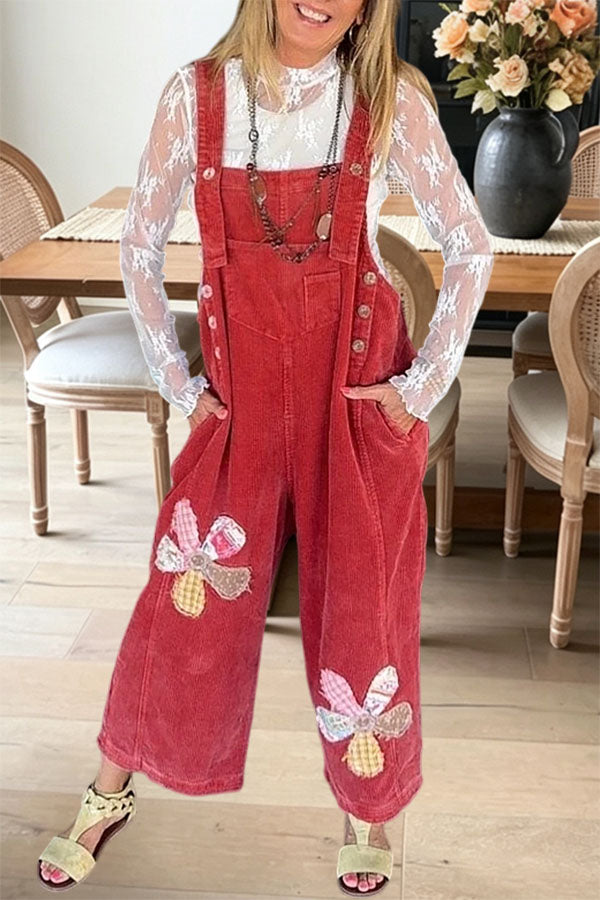Floral Patchwork Corduroy Overalls